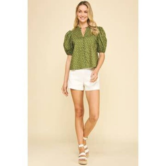 Women's Olive Floral Floral Puff Sleeve Top The Pinch Size Small - Picture 4 of 5